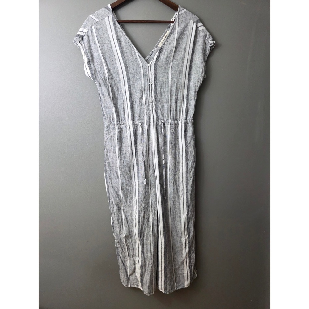 Cloth & Stone Grey White Striped Linen Jumpsuit Small C6239-102-370